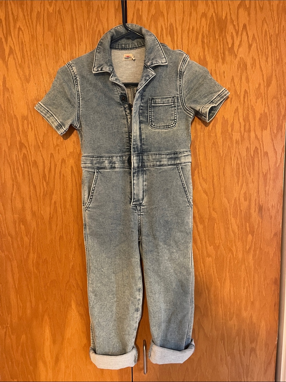 Faherty Kids' Short Sleeve Denim Jumpsuit - Light Blue